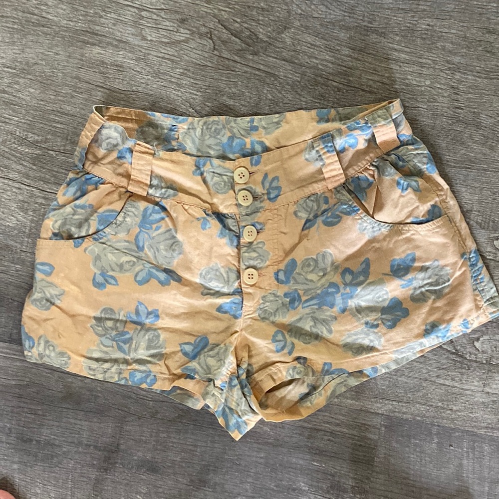 Salmon and light blue floral shorts